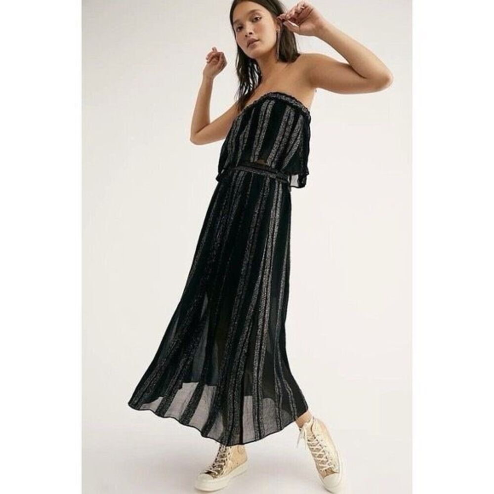 Free People Small Carmen Lurex Stripe Co-Ord Crop Top And Maxi Skirt Set